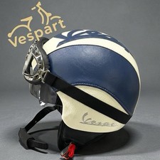 Casco In Pelle Personalizzabile Vespa Blu Avorio Panna Beige Vintage S M L XL