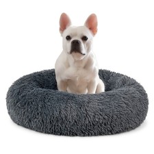 Calming Dog Bed Small Medium Dog Pet Round Donut Washable Fluffy Fur Cuddler