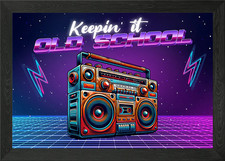 Retro Boombox Keeping it old school Framed Wall Art Poster Canvas Print Picture