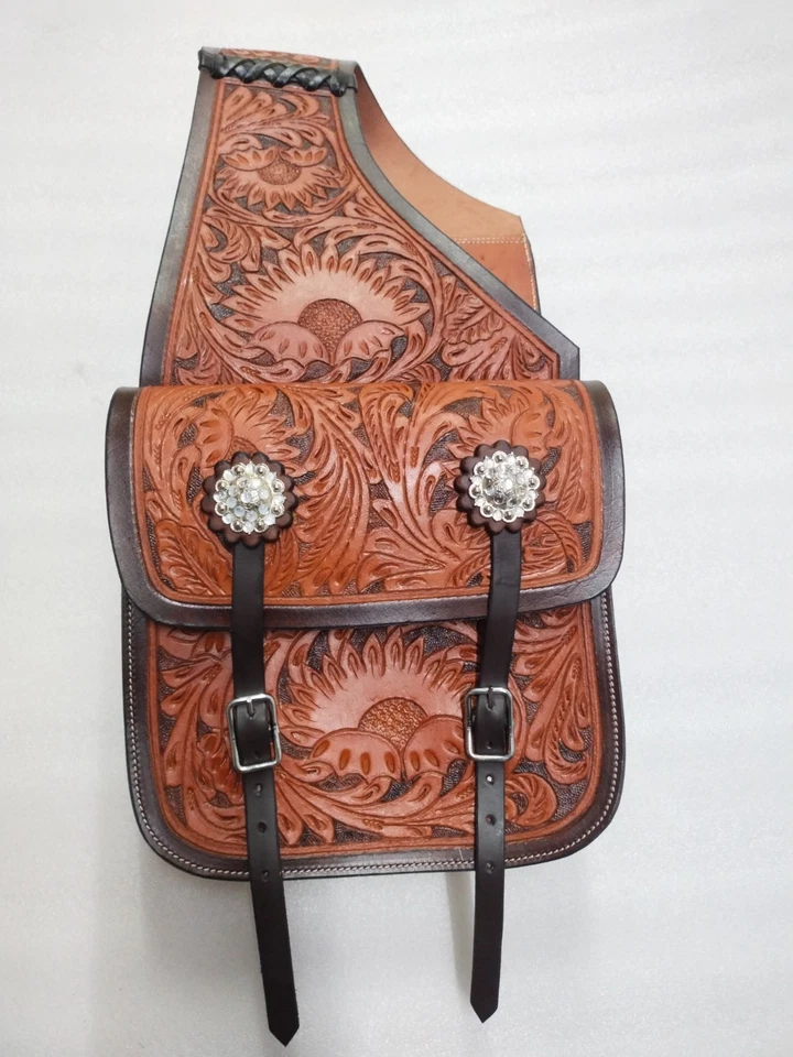 Echte Western Trail Satteltasche aus Handwerkzeug- & Schnitzerei-Pferdeleder. - Bild 3 von 4