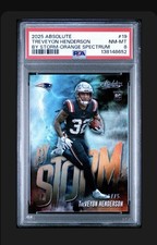 2025 Panini Absolute TreVeyon Henderson By Storm Orange 51/75 Patriots PSA 8