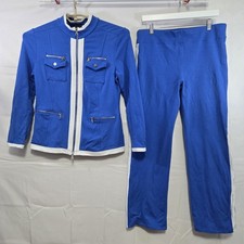 Boston Proper Chic Zippered Sport Coordinate Set Blue & White Womens Size M