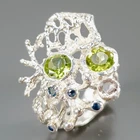 Handmade  Natural Peridot Ring 925 Sterling Silver Size 7 /R447691