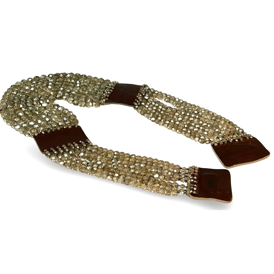 MILLIANNA Hand-Beaded Multi-Strand Crystal Necklace with Leather Ends - Image 2 of 4