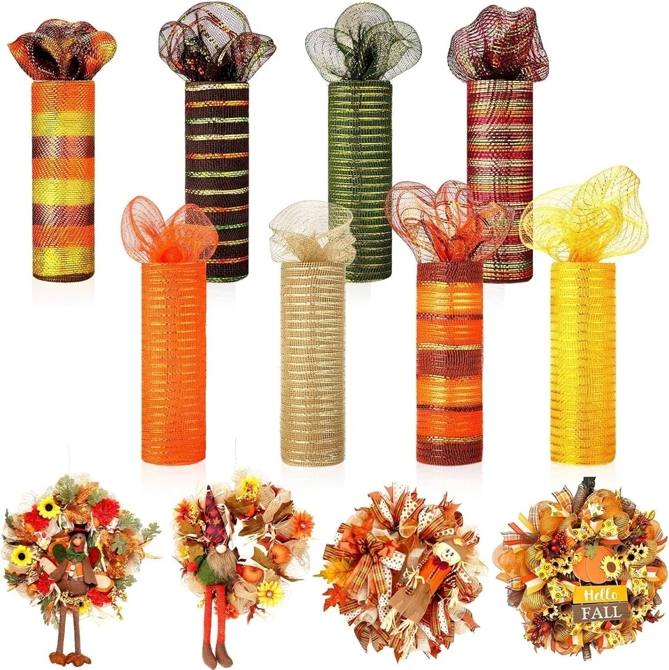 Thanksgiving 8-Roll Mesh Ribbon Set - 10"x30ft Material for Creative Decor - Image 3 of 4