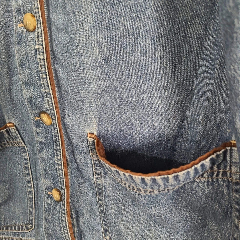 复古 Cabin Creek 蓝色牛仔夹克纽扣棕色灯芯绒 L 码 *见 — 第 2/4 张图片