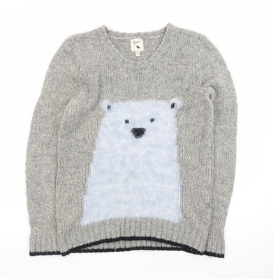 Yumi Damen grau Eisbär Strick Langarm Pullover Pulli Größe 10
