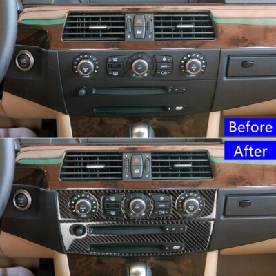 Carbon Fiber Console CD Panel AC Buttons Frame Cover Trim For BMW 5 series E60