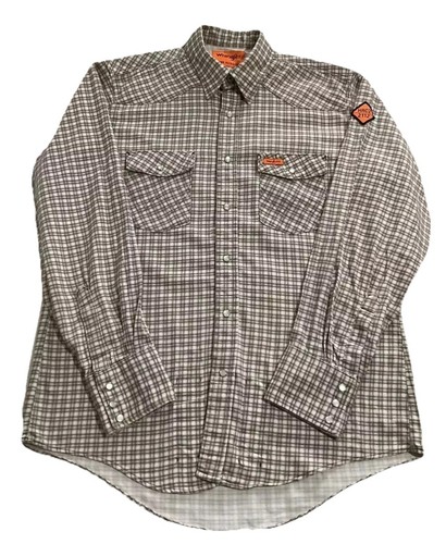 Wrangler Flame Resistant Snap Button Up Checked Western Style Work Shirt Size L