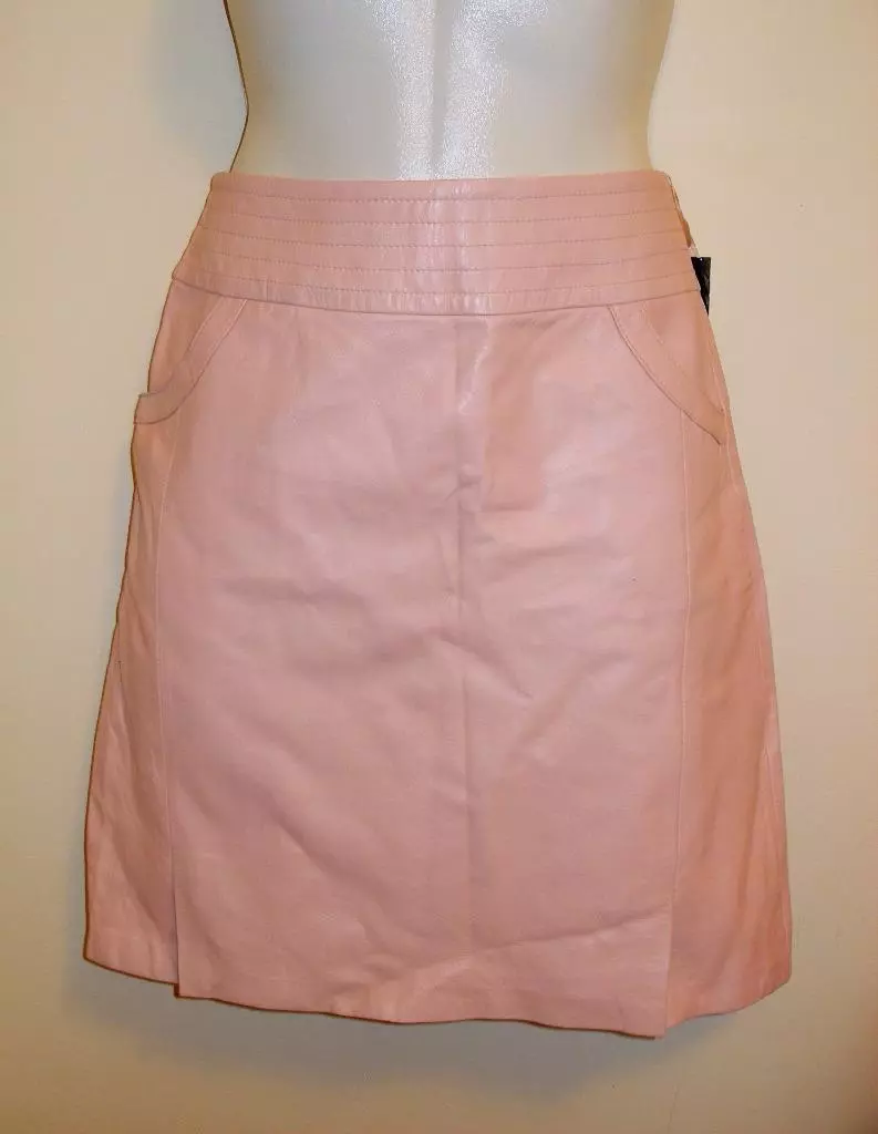 VS2 by Vacco Leather Pink A line Mini Skirt Lined with Wide