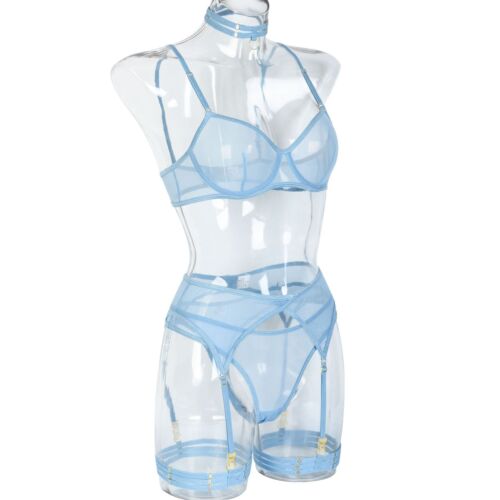 Women Lingerie Set with Garter Belts Sexy Bra and Panty Set Sheer Teddy Bodysuit - Picture 24 of 29