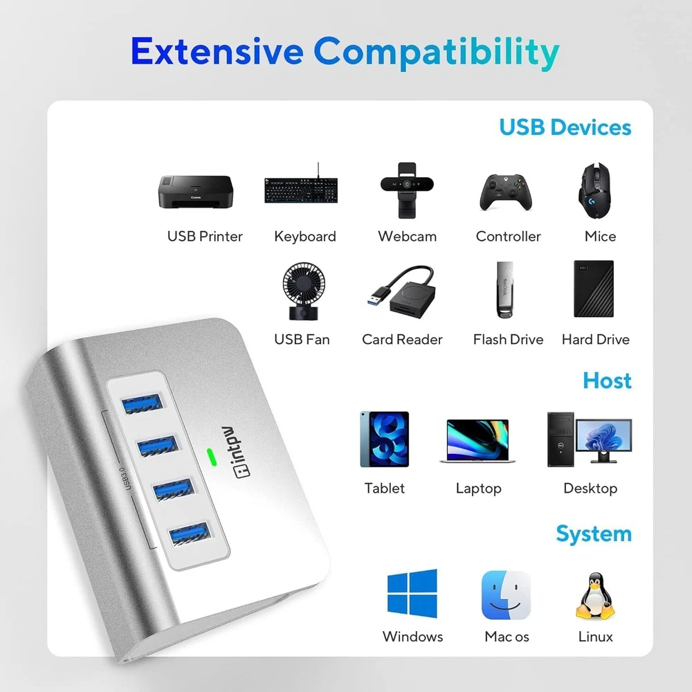 4-Port USB 3.0 Hub for Laptop & PC - High-Speed Data Transfer & Extra Ports
