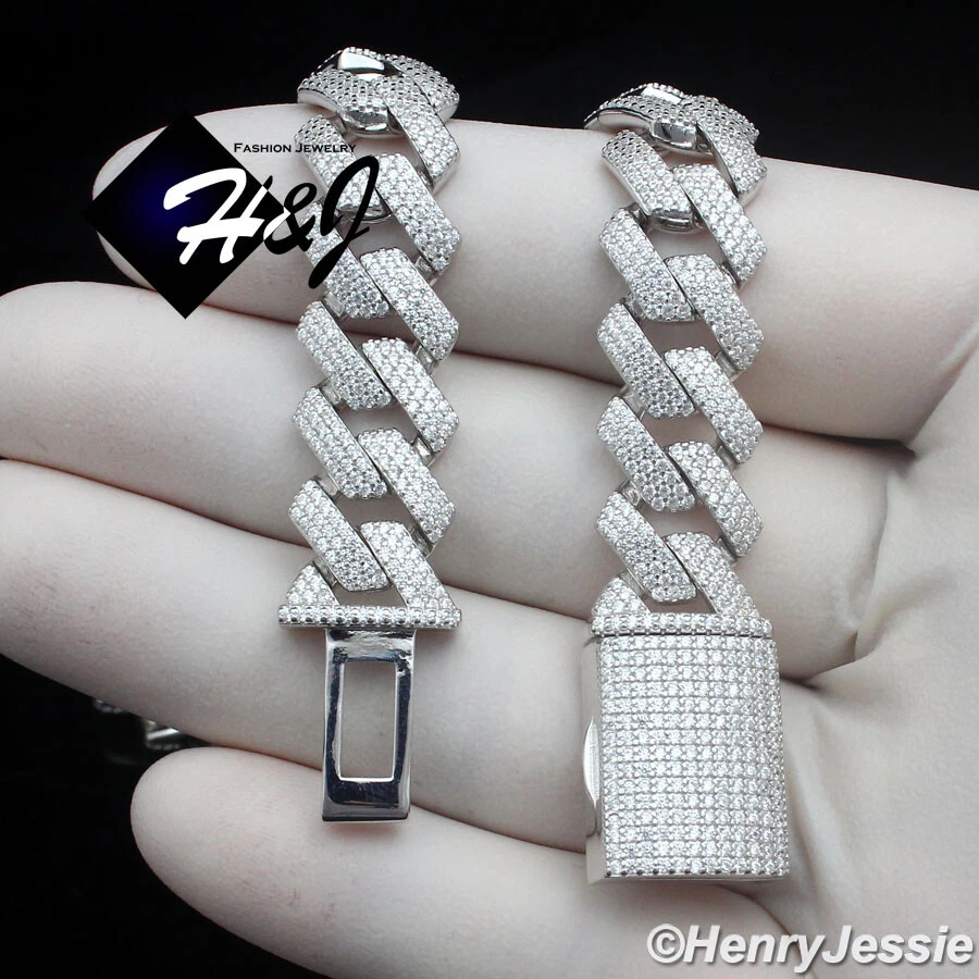 COLLAR CUBANO MIAMI PLATA ESTERLINA 925 SÓLIDA 18"-24" PARA HOMBRE 12 MM CIRCONITA HELADA*SN21 Foto 3 de 4