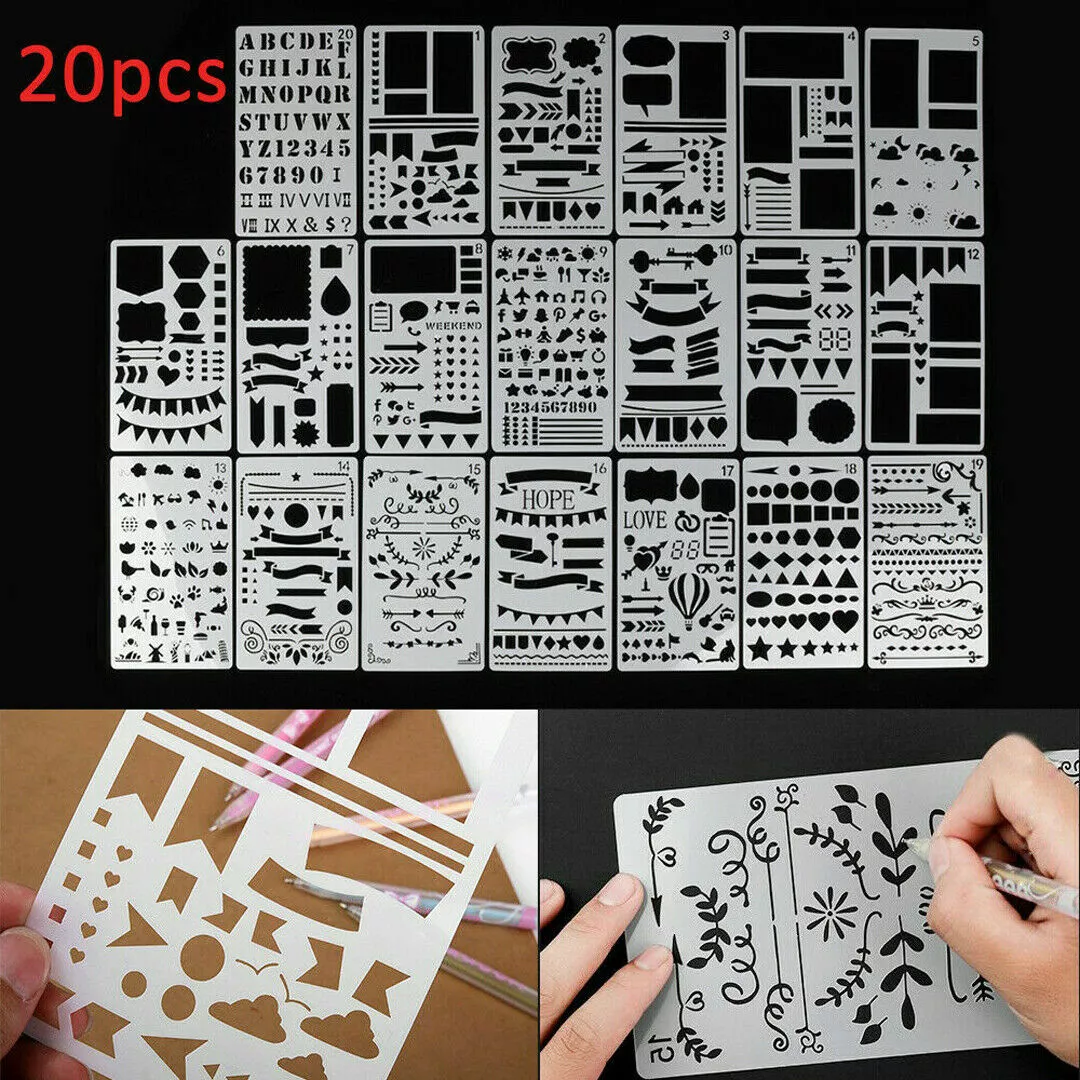 20Pcs Easy Bullet Journal Stencil Planner DIY Useful Drawing