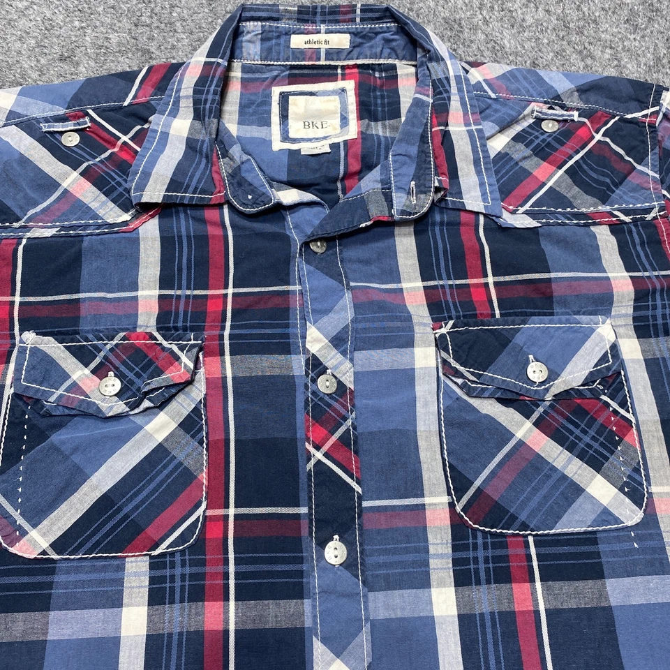 Рубашка мужская BKE очень большая синяя клетчатая на пуговицах с длинным рукавом - Изображение 2 из 4