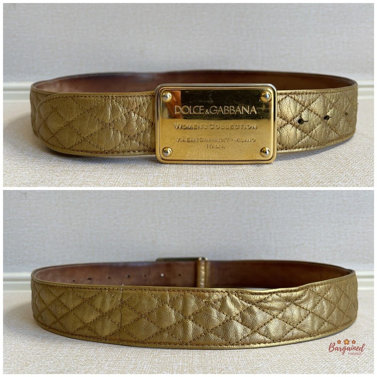 6900□DOLCE&GABBANA ゴールドロゴベルトbc11yt Authentic Dolce & Gabbana Gold Quilted Leather Gold Logo