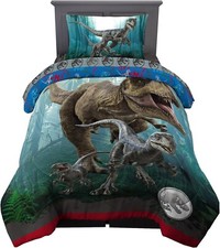 Jurassic World Dominion "Foil Spill" Kids Reversible Twin Bed Set-AB09W7T1GNX2