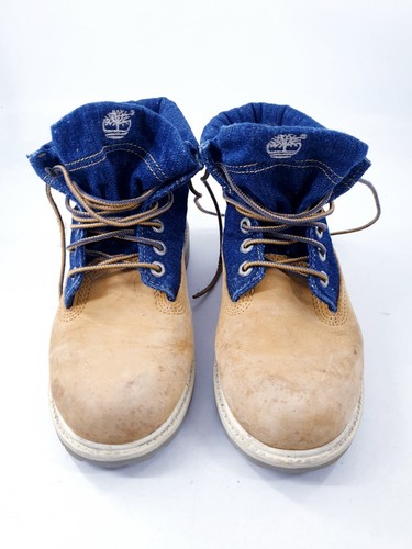Timberland size 1 (33) kids honey tan nubuck leather denim lace up combat boots - Picture 4 of 9