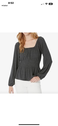 Madewell Plush Square-Neck Smocked Top Charcoal Grey style NC634 L NWT - Picture 2 of 7