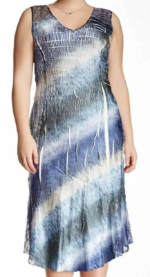 NWT KOMAROV Petite Crinkle Tie Dye Lace Trim Sleeveless V-Neck Midi Dress  PXL | eBay