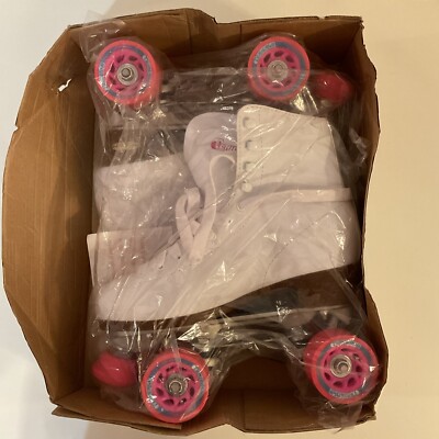 Sz 8 Women's Chicago CR400 Series Quad Roller Skates White Pink New