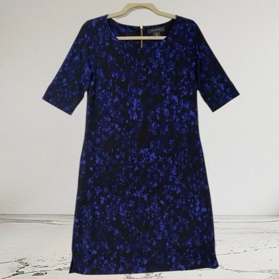 Vestido midi acuarela para mujer Tahari talla 6 jersey elástico arte para usar $149 Foto 2 de 4