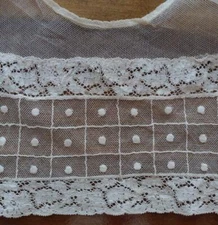 Early Vintage Net Lace Bodice Collar Embroidered Ecru Cotton Dress Trim