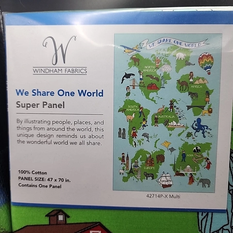 We Share One World Map Tela Tradiciones 47"x70" Panel Hogar Escuela Windham Foto 2 de 4