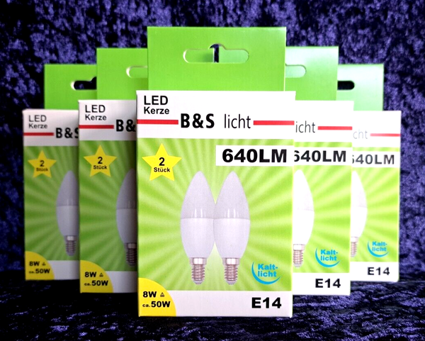 💡💡10 StüCk - Power-Led Kerze - 640Lm/E14/8W/50W/4000K/Kaltlicht - Neu/Ovp💡💡-image