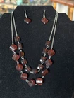 Vintage 70’s Costume Jewelry Beaded Necklace & Earrings Set Adjustable Length