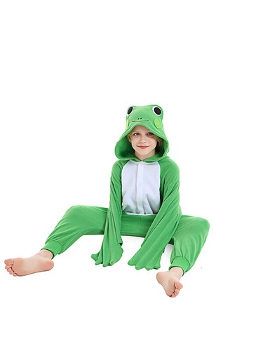 Frog One-Piece Pajama for Kid Unisex Soft Hooded Animal Cosplay Costume Homewear - Picture 51 of 51