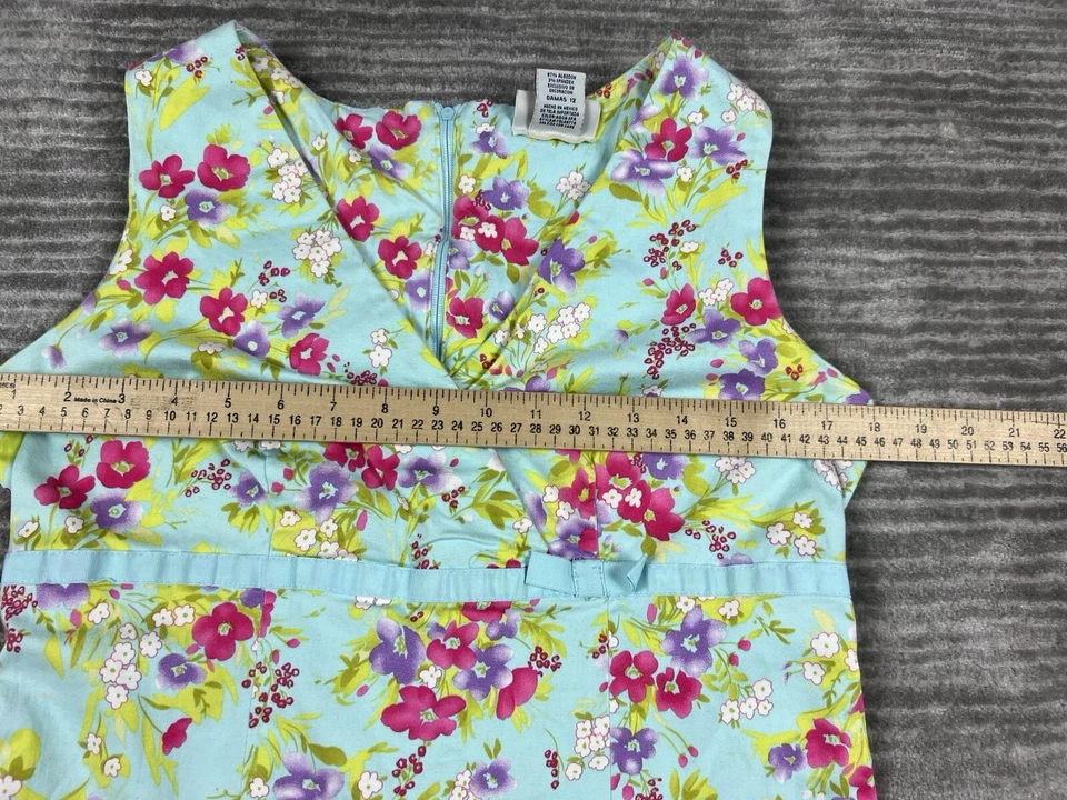 Vestido para mujer Faded Glory 12 azul floral sin mangas mezcla de algodón cuello en V Foto 4 de 4