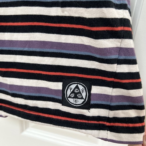 WELCOME Skateboard Black Striped Shirt 90s Multicolor Crewneck Classic SKATER - Picture 4 of 10