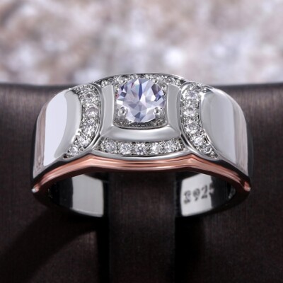 Silver Plated Engagement Ring 2CT Simulated Diamond Ring Gift for Him