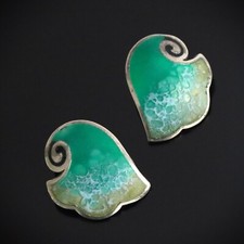Vtg Mid Century Mod Sterling Silver Seafoam Enamel Graziella Laffi Peru Earrings
