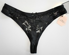 $115 AGENT PROVOCATEUR AUDREY Black FLORAL FRENCH LACE THONG STRING Panties 4/L