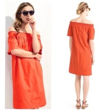 J.Crew Off the Shoulder Dress in Cotton Orange Women Size 0 New with Tags