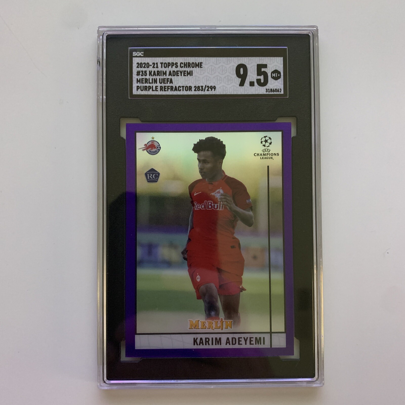 2020-21 TOPPS MERLIN CHROME UCL KARIM ADEYEMI PURPLE RC ROOKIE #/299 #35 SGC 9.5
