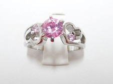 Sterling Silver 925 Pink Round CZ Heart Ring