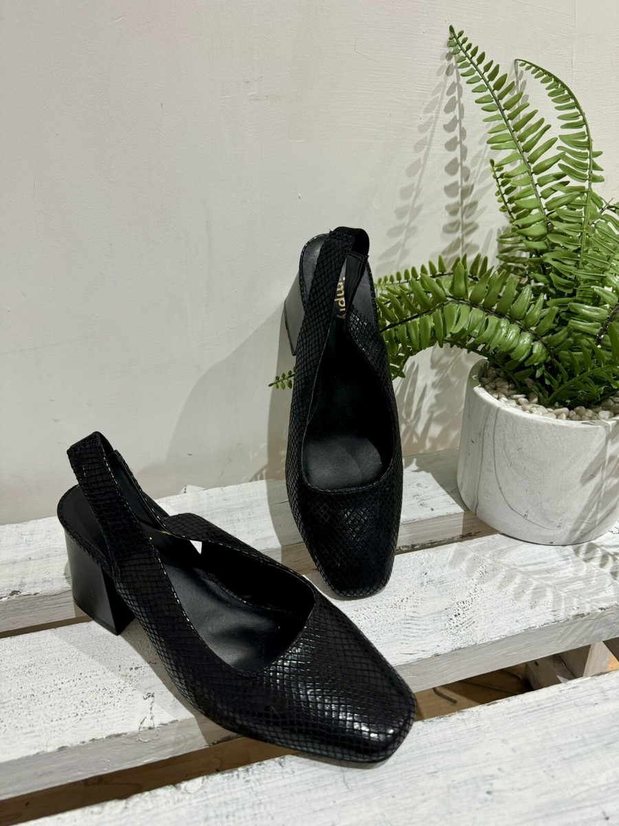 NWT Simply Be Black Block Heel Snake Print Slingback Court Shoes