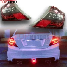 Red Lens LED Tube Brake Tail Lights Turn Signal Lamps For Civic Sedan 4DR 2012