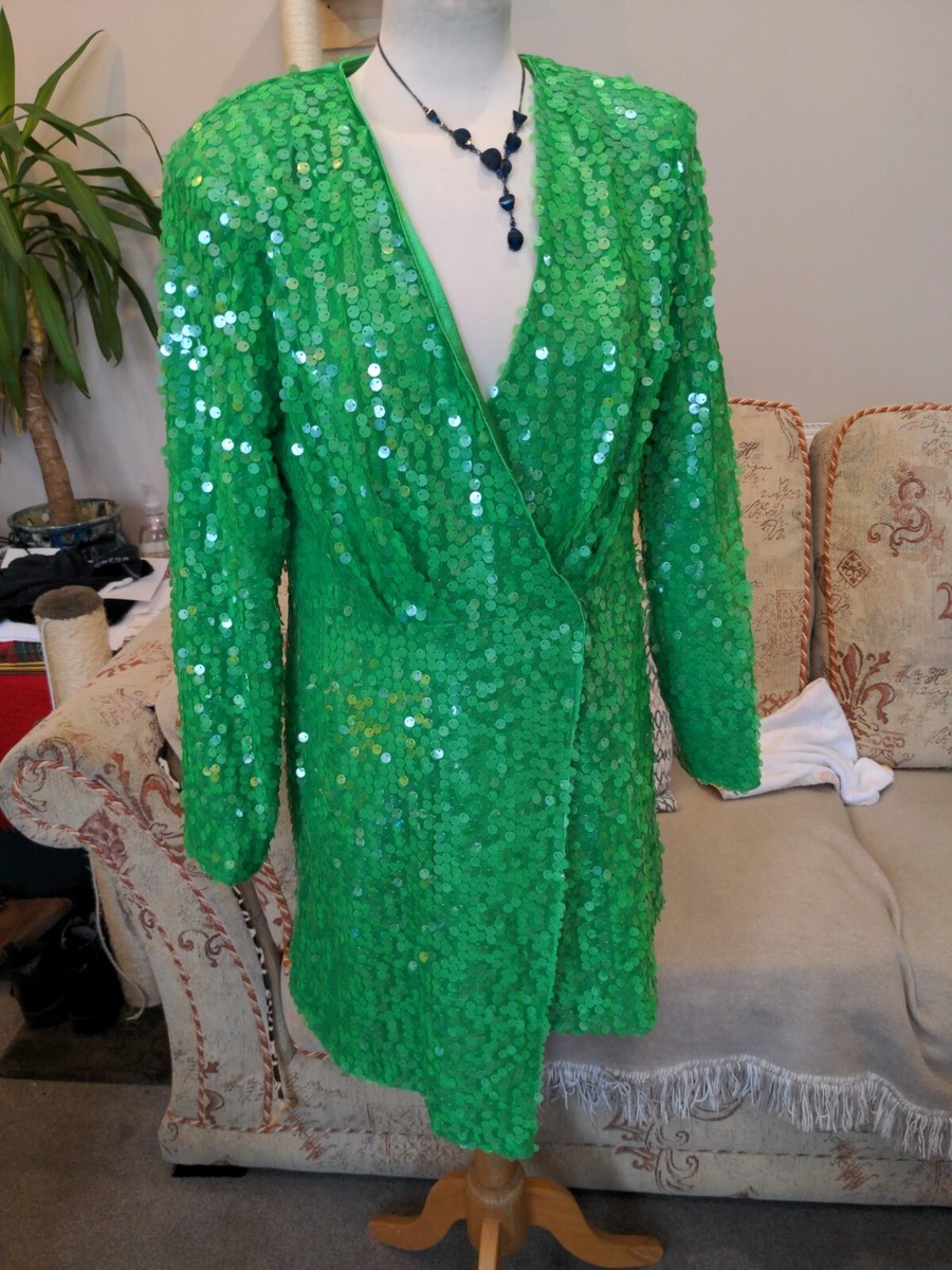 BOOHOO STUNNING GREEN FLATTERING SPARKLY SEQUIN WRAPAROUND DRESS SIZE 14 |  eBay UK