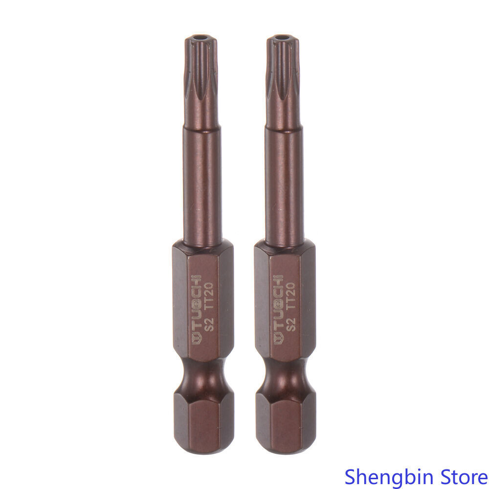 2pcs Red T20 Magnetic Security Torx Bit 1/4 Hex Shank 2in
