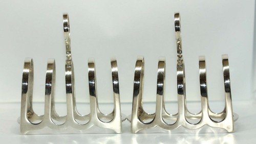 VINTAGE 1938 PAIR SHEFFIELD STERLING SILVER TOAST RACKS by COOPER BROS. & SONS - Picture 8 of 11