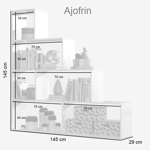 Estantería en forma de escalera, 6 baldas abiertas cuadradas y rectangulares ... - Imagen 5 de 11