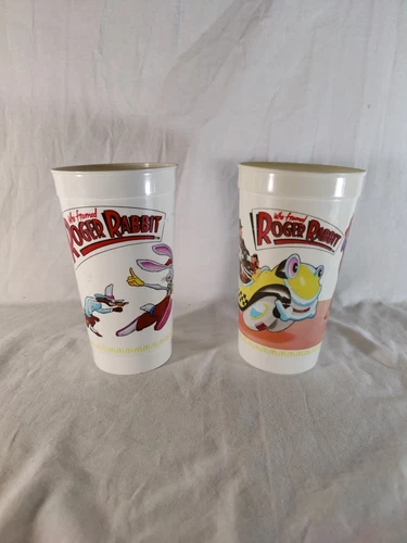 Vintage 1988 Who Framed Roger Rabbit McDonalds Coca Cola Plastic Cup set of 2