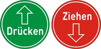 EASYDRUCK24.DE Drücken / Ziehen Aufkleber, 80 mm, Hinweis, Türaufkleber, rot und grün