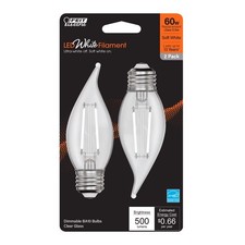 Feit White BA10 E26 Medium Filament LED Bulb Soft White 60 Watt Equivalence