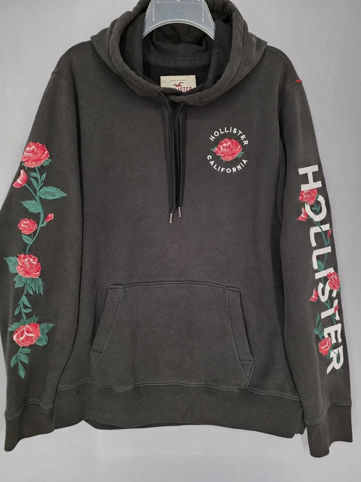 Sudadera con Capucha XL para Mujer HOLLISTER Negra Roja Rosas Bordada Algodón RT: $65 Foto 2 de 4