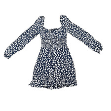 Reformation Smock Mini Dress Sz 6UK 2US XS Blue Spotted Babydoll Long Sleeve